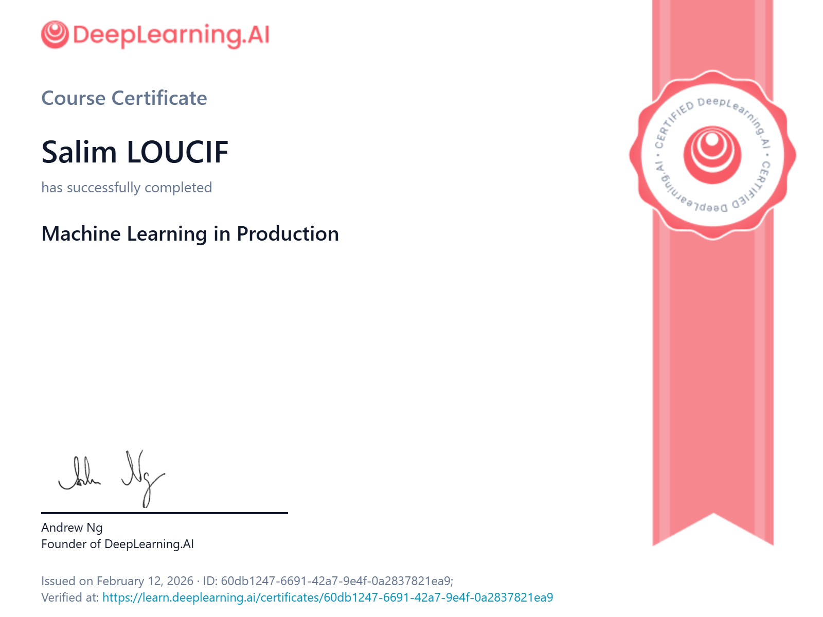 Machine Learning in Production Certificate